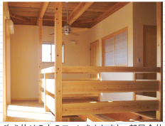 吹き抜けの上のファンをまわすと、部屋全体の空気が循環します